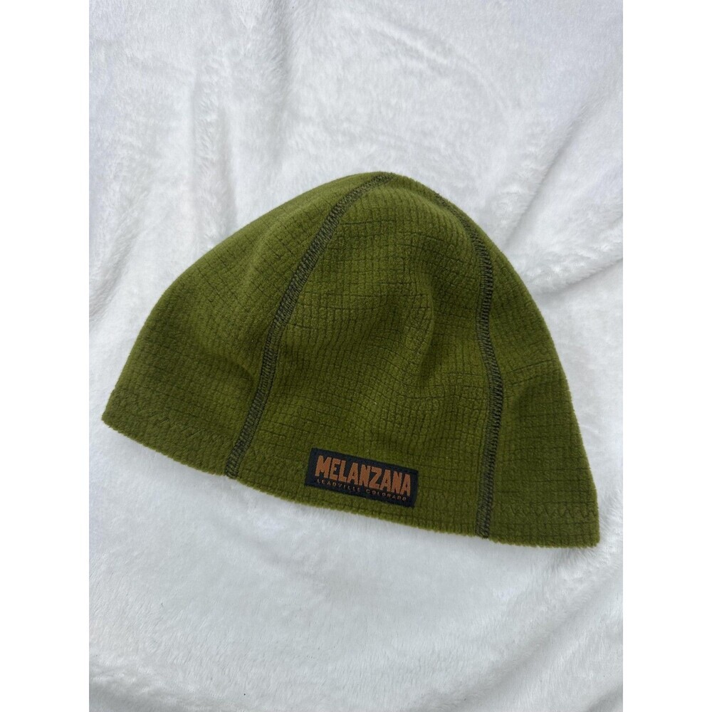 Melanzana Hat Beanie Mens Small Green Grid Fleece Thermal Winter Leadville USA